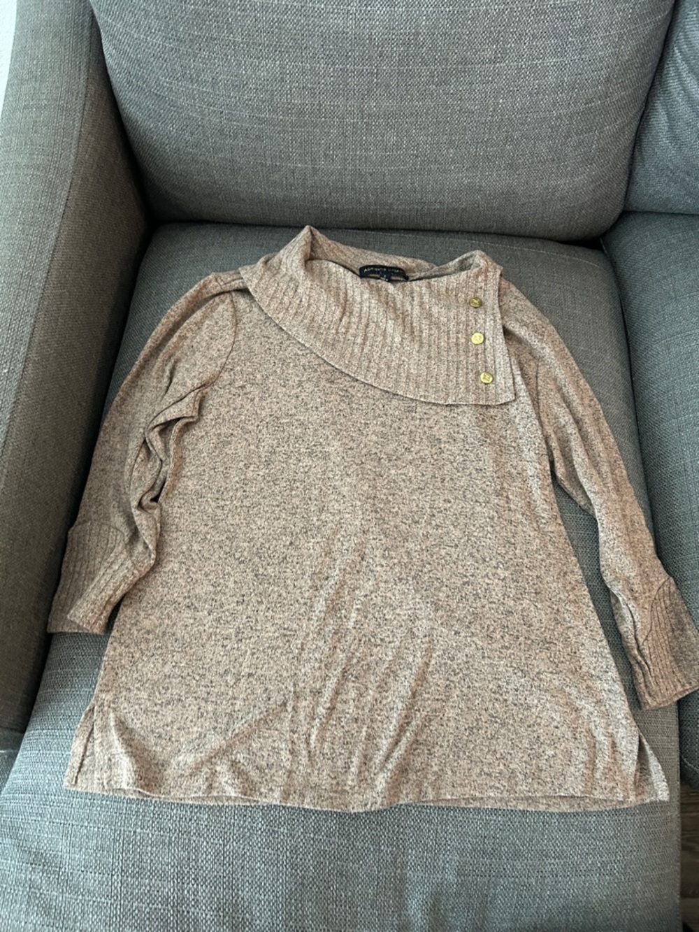 Adrienne Vittadini Ribbed Knit Pullover - Beige Heather